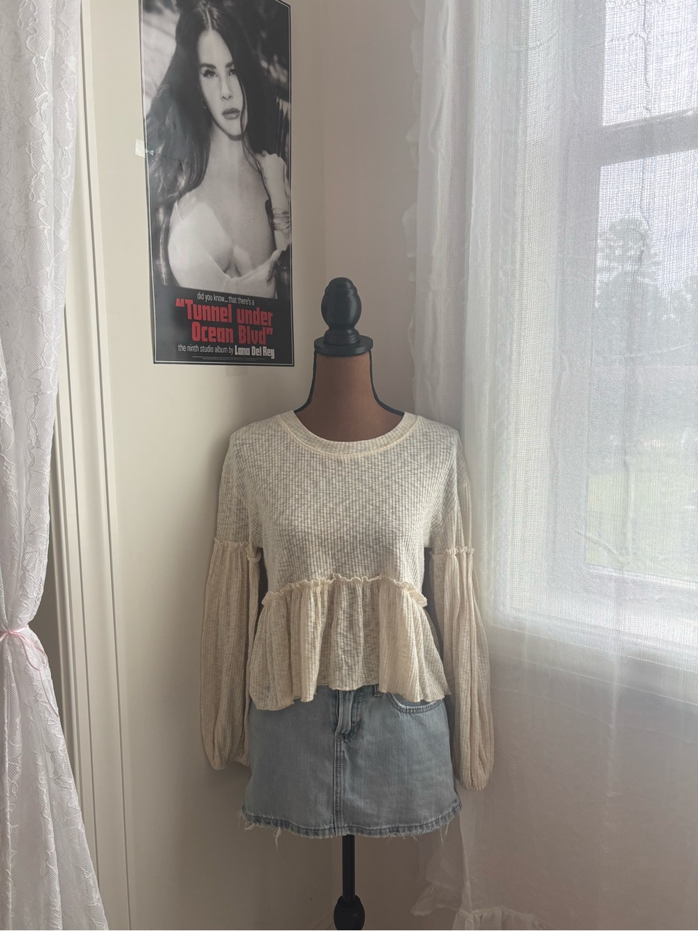altar'd state cream ruffled peplum long-sleeve blouse 🦢